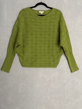 Greige Crew Neck Sweater Dolman Sleeve in Chartreuse Women's Medium NEW